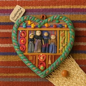 Handmade Guatemala Heart Worry Doll Wall Hanging Folk Art Boho NWOT